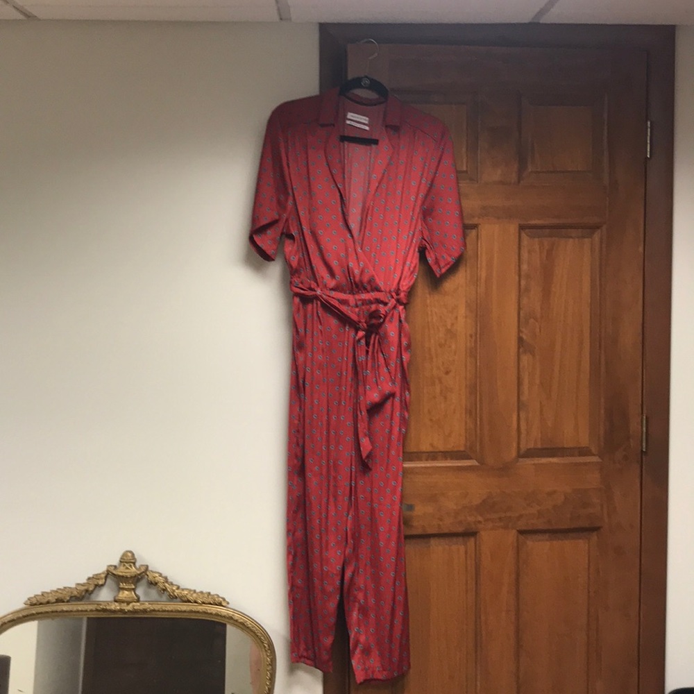 Urban Outfitters Red Patterned Jumpsuit
